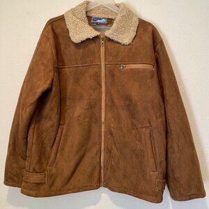 VTG Regent Street Brown Suede Men’s Jacket Faux Fur Lining XL‎
